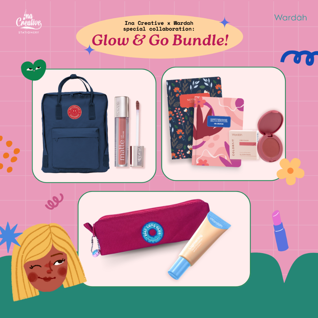 

Ina Creative Go and Glow Bundling | Backpack Ransel | Pencil Case | Tempat Pensil | Notebook Hardcover | Buku | Tas Punggung