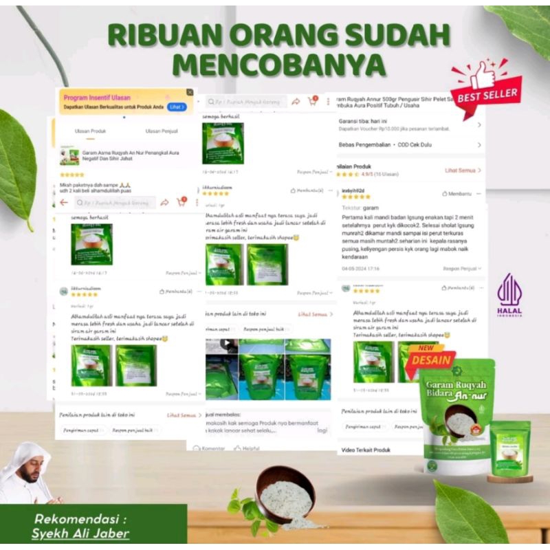 

BELI 2 GRATIS 1 GARAM RUQYAH AN-NUR KEMASAN 500g UNTUK MENENANGKAN JIWA MEMPERLANCAR REZEKI JODOH USAHA