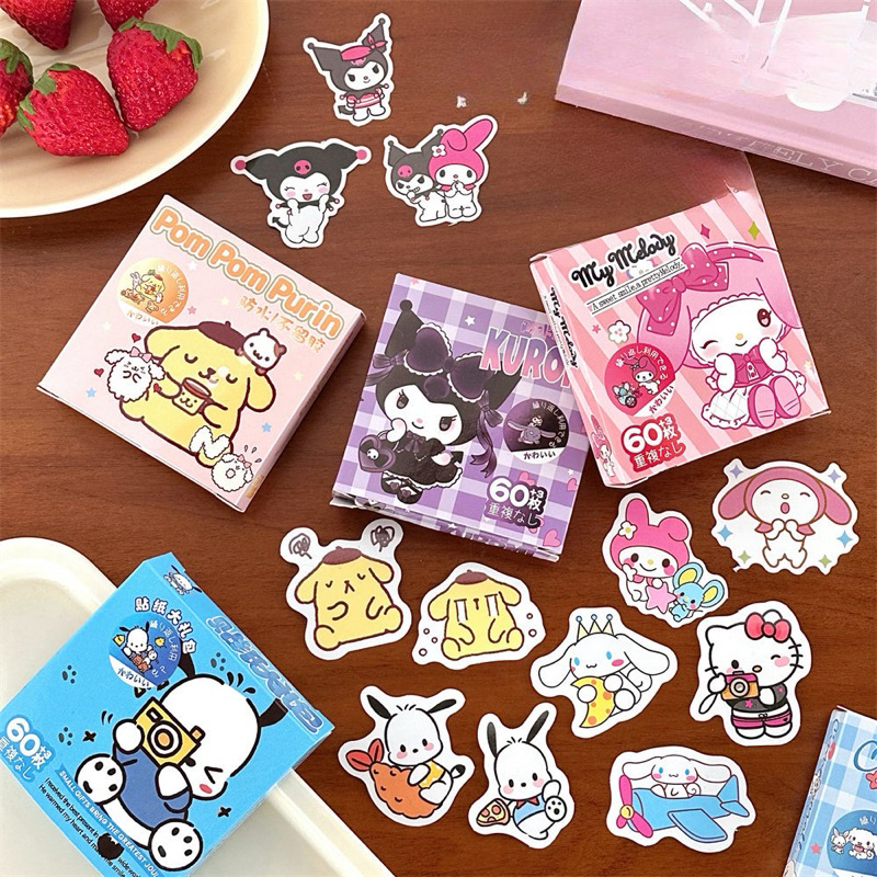 

60pcs LEMBAR STICKER SANRIO LUCU MINI BOX STIKER KARAKTER SANRIO