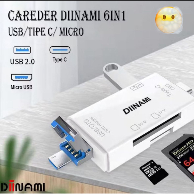 DIINAMI 6 in 1 OTG Card Reader Type c+micro USB 3.0 SD TF Micro SD Card Reader Type C Micro OTG Card