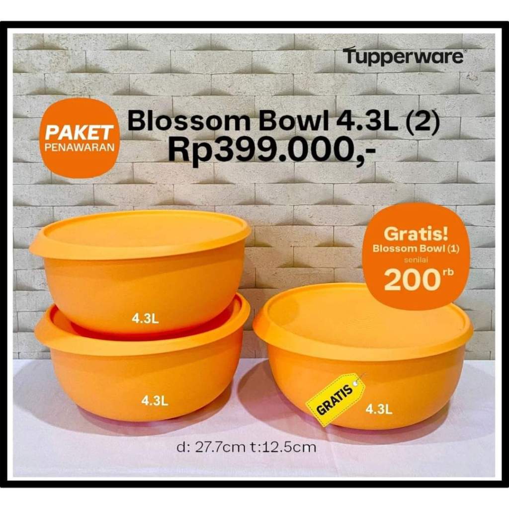 Tupperware blossom bowl 4,3 liter warna orange mangkok jumbo