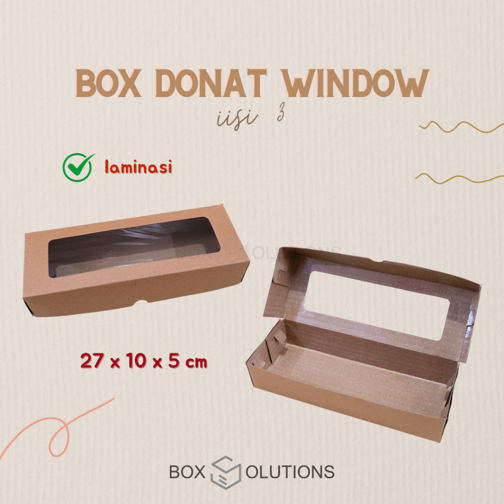 

[isi 10] dus / box donat kraft window laminasi ISI 3 - 27 x 10 x 5 cm (365 gsm)