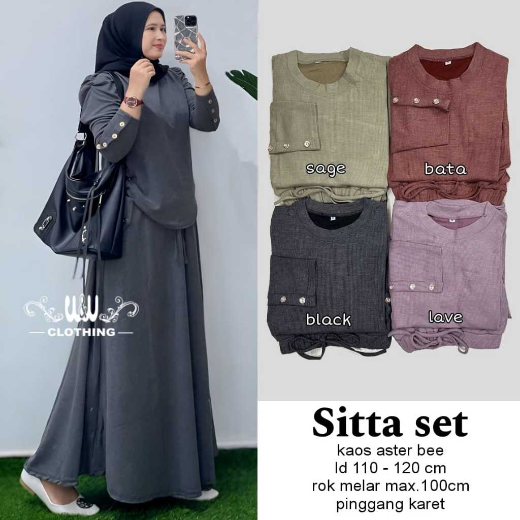 Setelan Wanita Jumbo Ld 120 Kekinian Setcel Rok Bahan Kaos Asterbee Polos Premium Sitta Set