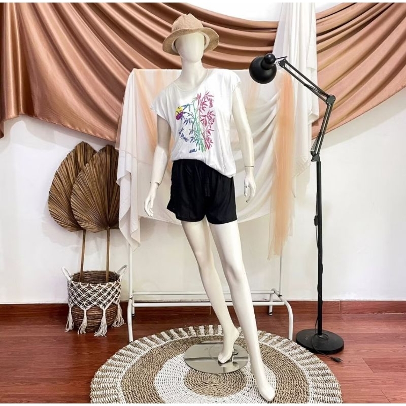 Baju Bali Atasan Kaos Bambu Bali Kain adem White UK L