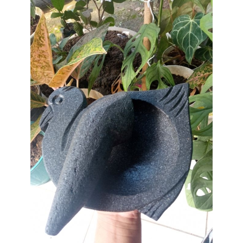 Cobek batu karakter angsa cobek batu asli Free ulekan