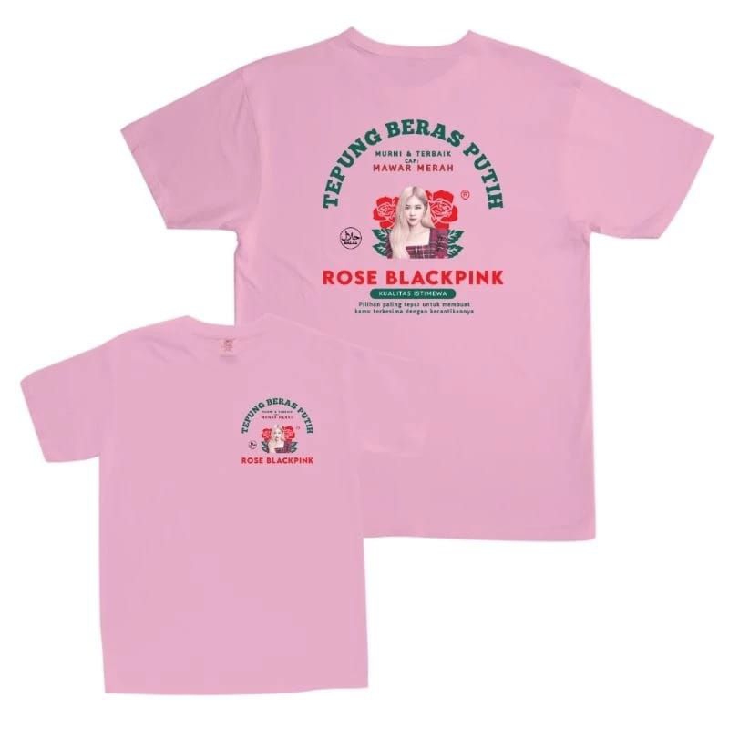 kaos korean blackpink Rose beras tepung sablon depan belakang