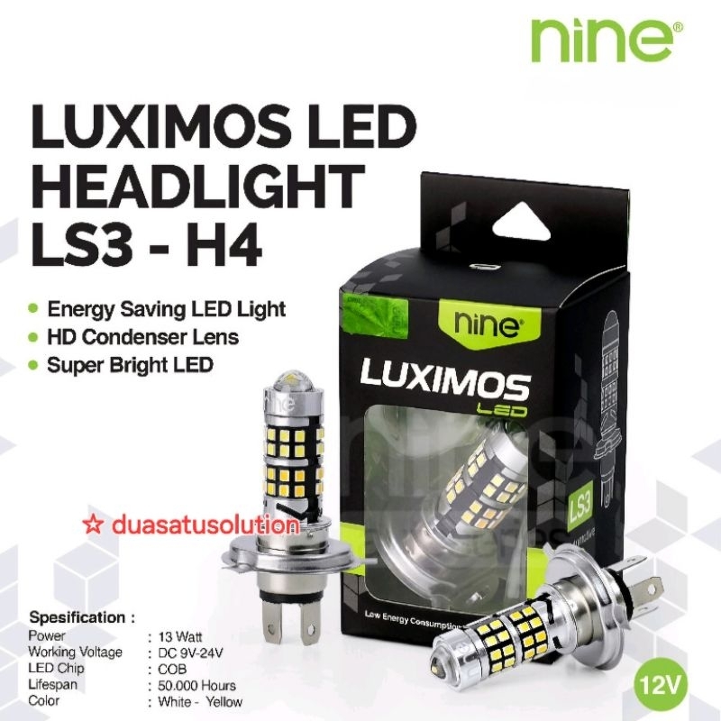 LAMPU LED UTAMA MOTOR H4 LASER PLUS LAMPU SENJA NINE LUXIMOS LS3 PUTIH KUNING SUPER TERANG