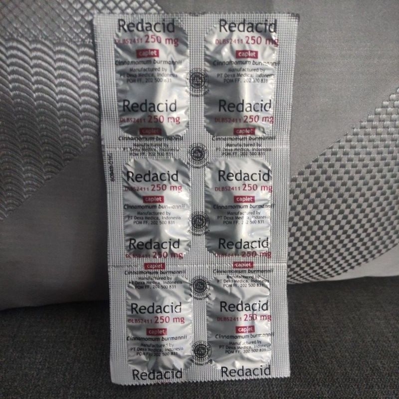 Redacid obat/suplemen lambung 250mg produksi DEXA MEDICA. Paket 1 strip/ 6kaplet. Expired Juni 2025