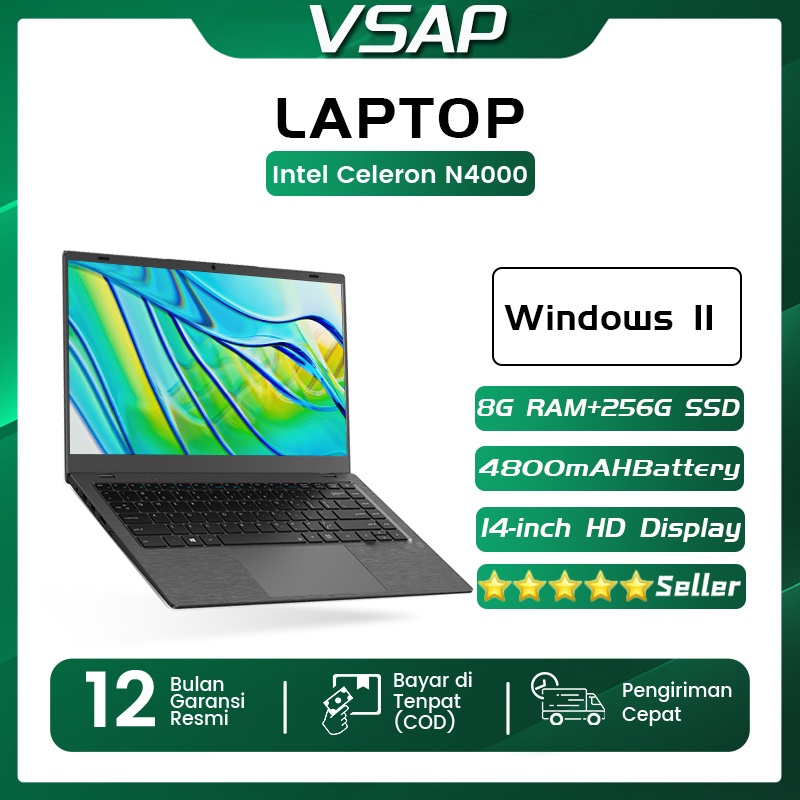VSAP NEW Laptop Murah Baru Intel Celeron N3350-VNNF1403/RAM6GB+64GEMMC+SSD128GB Windows 11 14 inch H