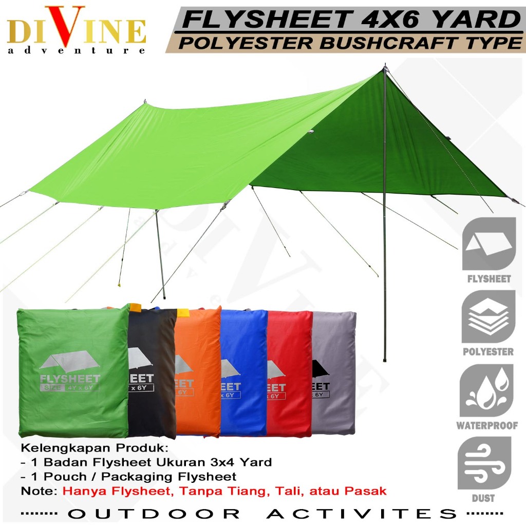 Flysheet tenda 400 x 600 Waterproof Camping Atap tenda Outdoor Kanopi Tenda flysheet tahan sinar UV