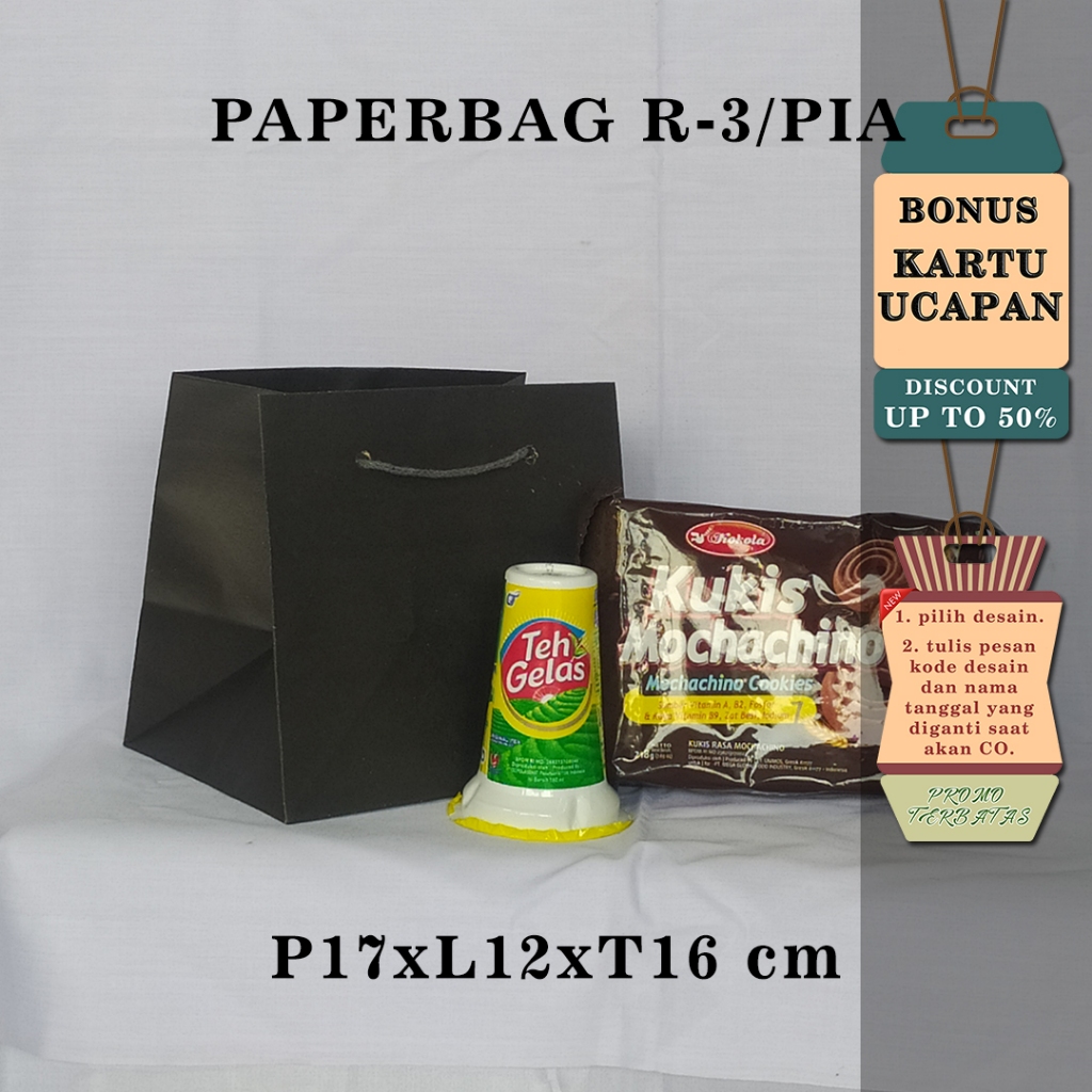 

PAPERBAG| TAS KERTAS| TAS HAJATAN| BONUS KARTU UCAPAN| UK R-3 HITAM POLOS UK P17 x L12 x T16 CM