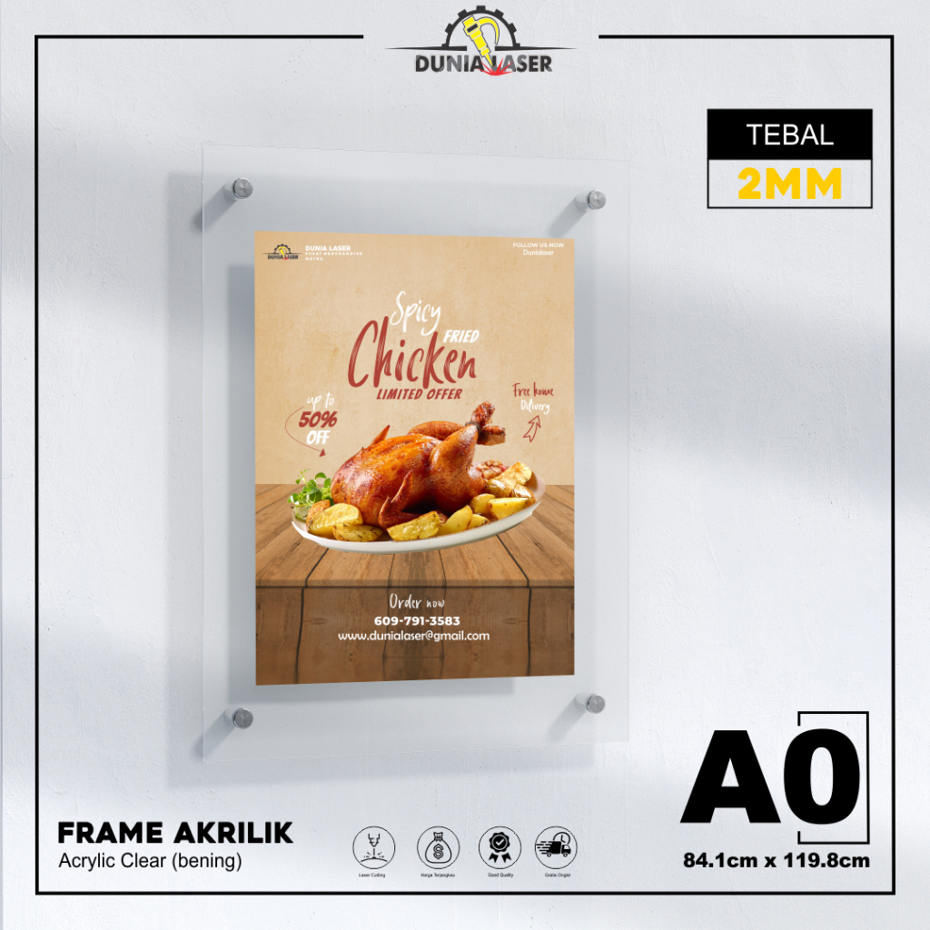 Frame Bingkai Display Poster Akrilik Menu Dinding - Ukuran A0