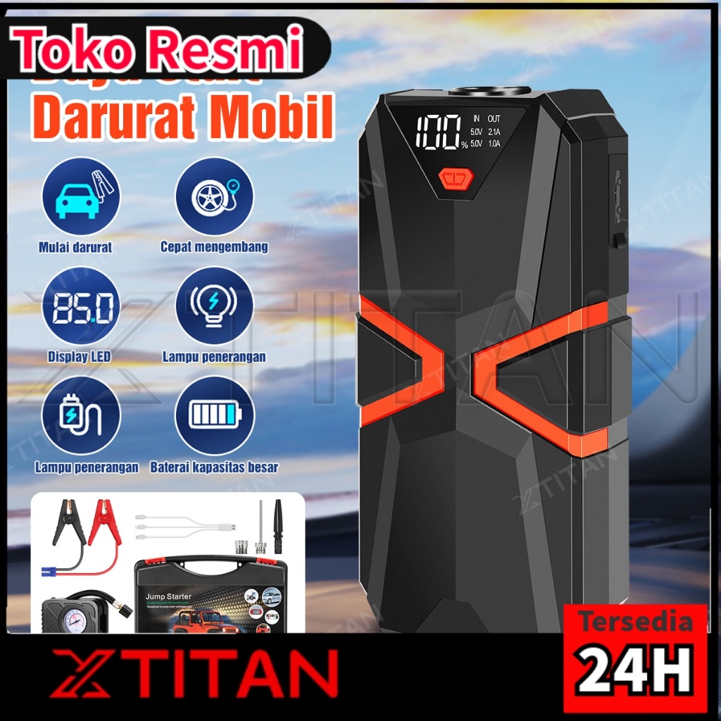 XTITAN 6000mAh Jumper Aki Mobil Kabel Jumper Booster Jamper Starter Aki Dan Pompa Charger Baterai Po