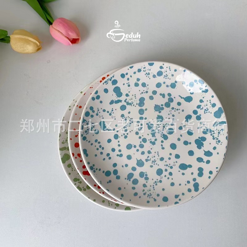 

Seduh Pertama - BRINTIK PLATE 20cm Korean Aesthetic Plate - Piring Salad Steak Keramik Motif