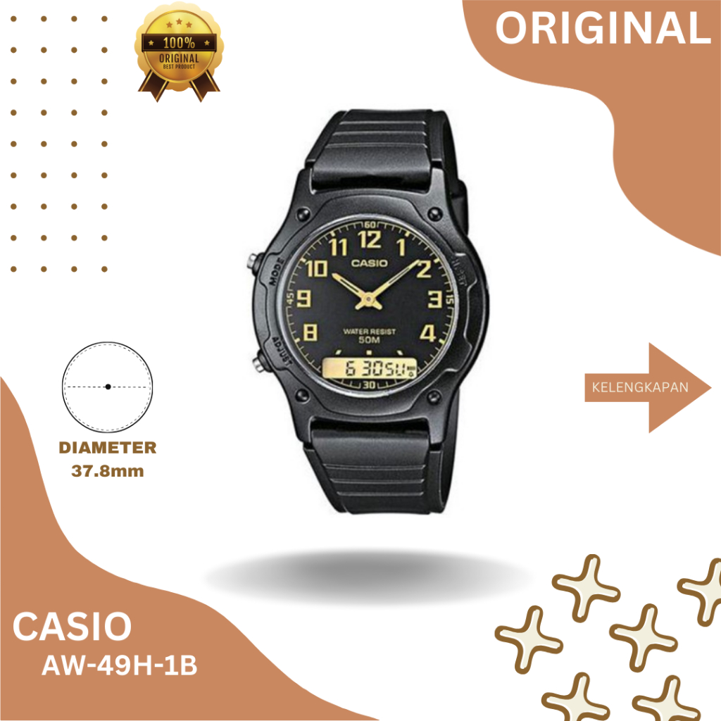 JAM TANGAN CASIO AW 49H 1B PRIA ORIGINAL GARANSI