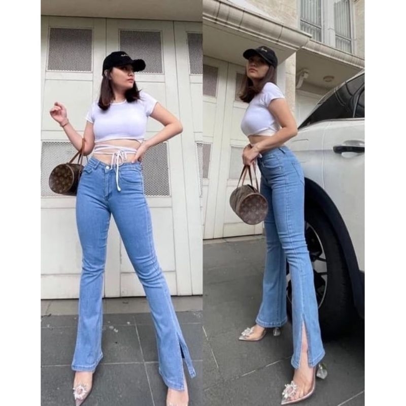 Celana Jeans Cutbray Wanita Belah Samping