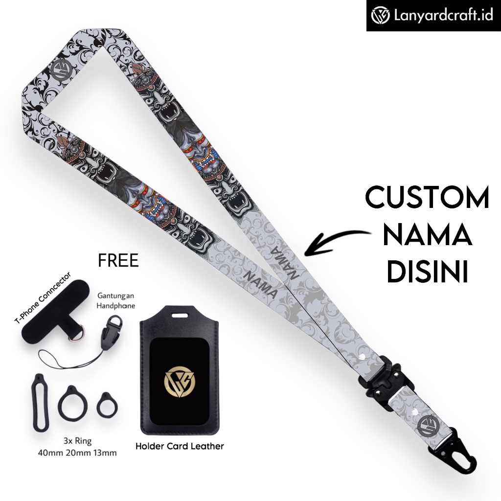 

[JKT-CH] Lanyard Craft Custom Nama ONI Mask X Batik Series Request Nama Satuan Gantungan Card Holder Tali Lanyard 2cm