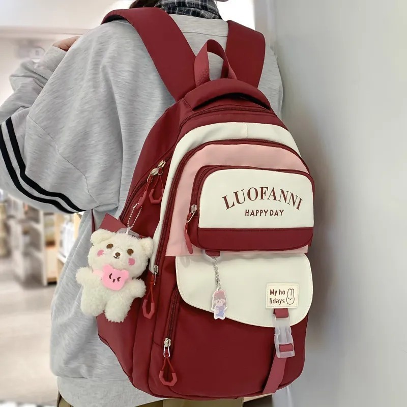 CRK Tas Ransel Anak Perempuan SD SMP Happy Day Tas Sekolah Cewek Remaja Tas Ngaji Les Kursus Backpac