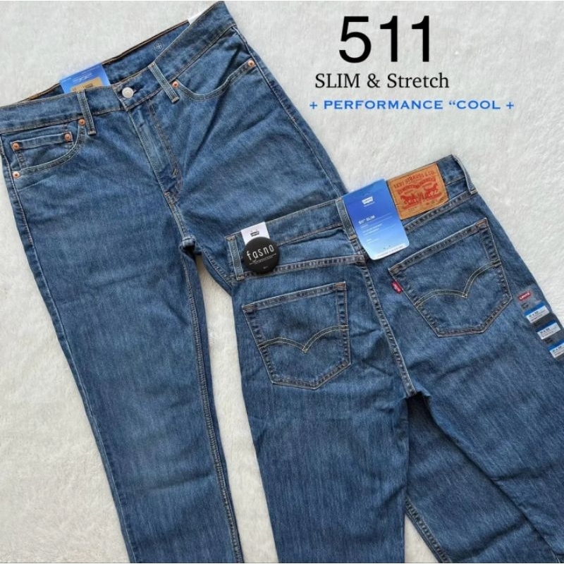 [NEW & ORIGINAL]  LVS 511 “PERFORMANCE COOL”  Slim Stretch,MED Blue wash.[ Lightweight Denim ]