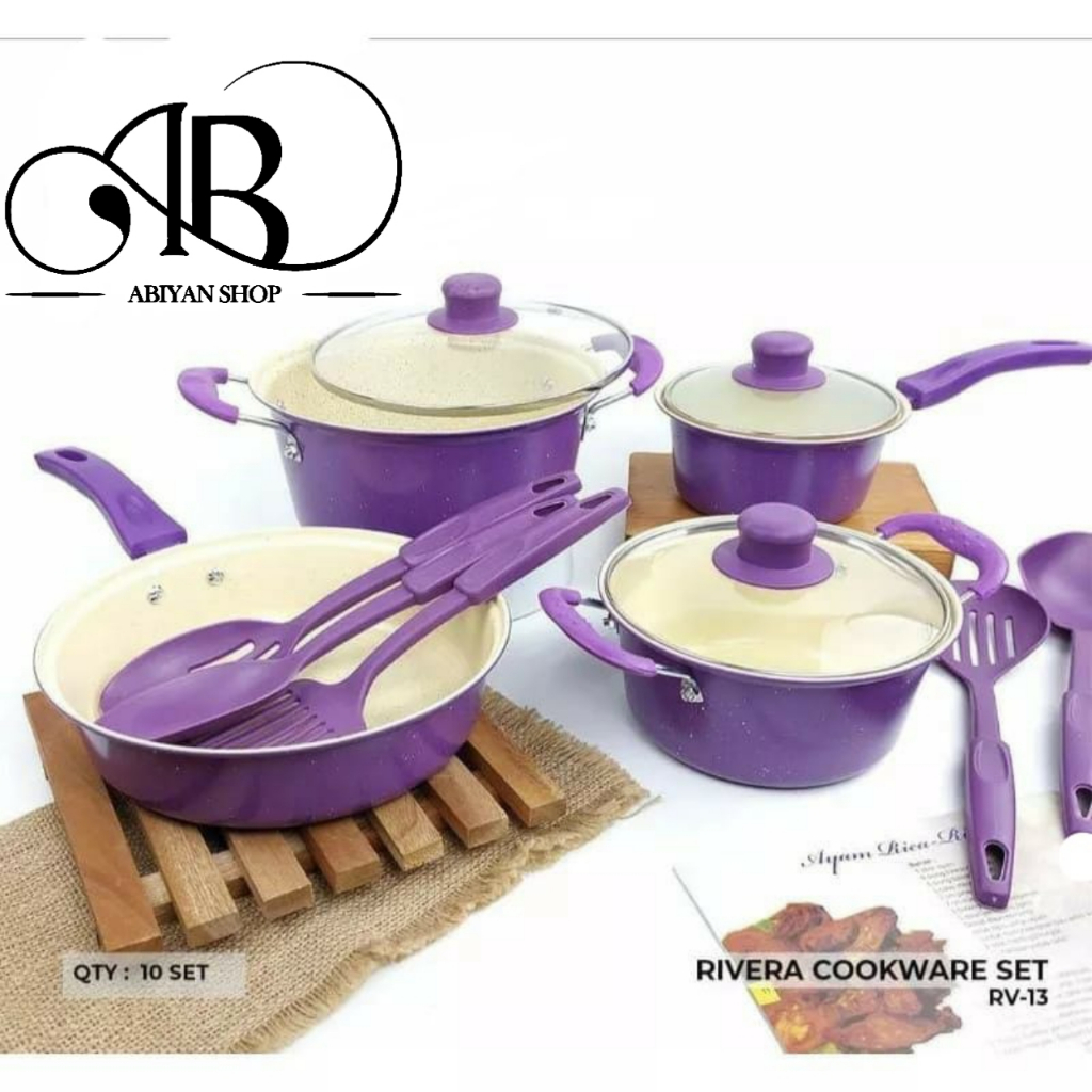 BMW Kitchen Ware -  Panci Rivera set Teflon Warna Frypan Saucepan Cookware Set Free Spatula 13pcs