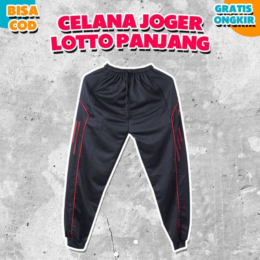 Celana Panjang Joger Trainning Merah  Lotto Olahraga Unisex Pria Wanita Polos Hitam Gelap Karet Mela