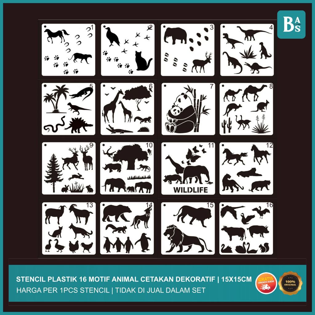 

Plastik Stensil Motif Animals Dekoratif 15x15cm - Harga untuk 1pcs Stensil - Bali Art Supplies