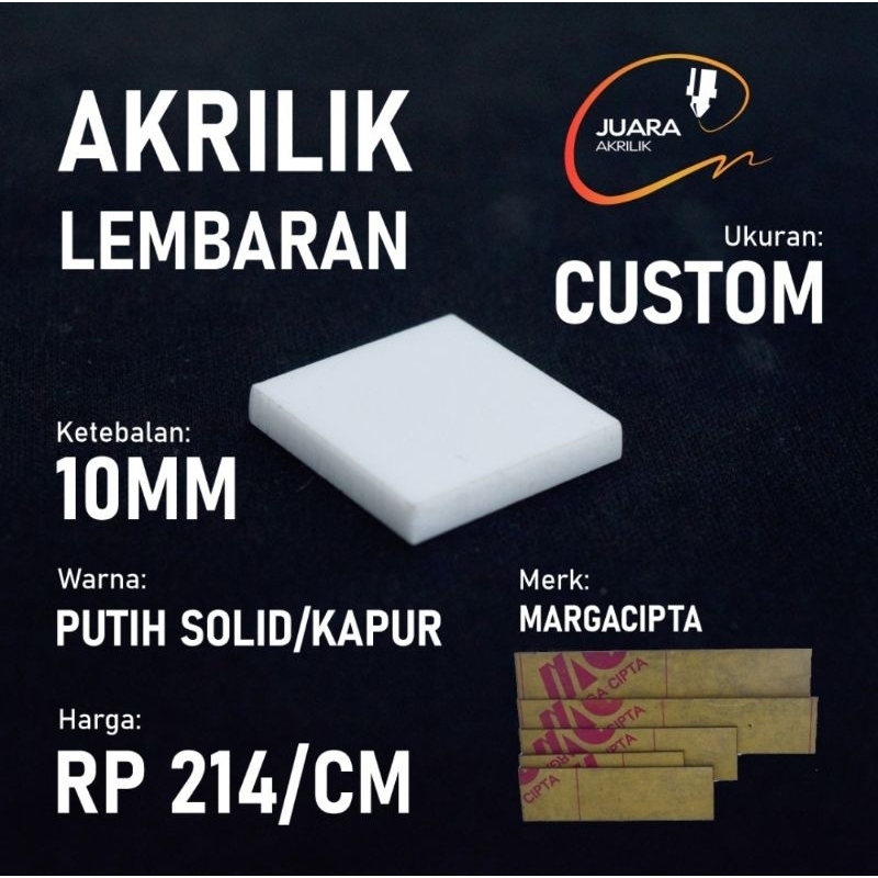Akrilik Lembaran 10mm Costum | PUTIH SOLID / KAPUR