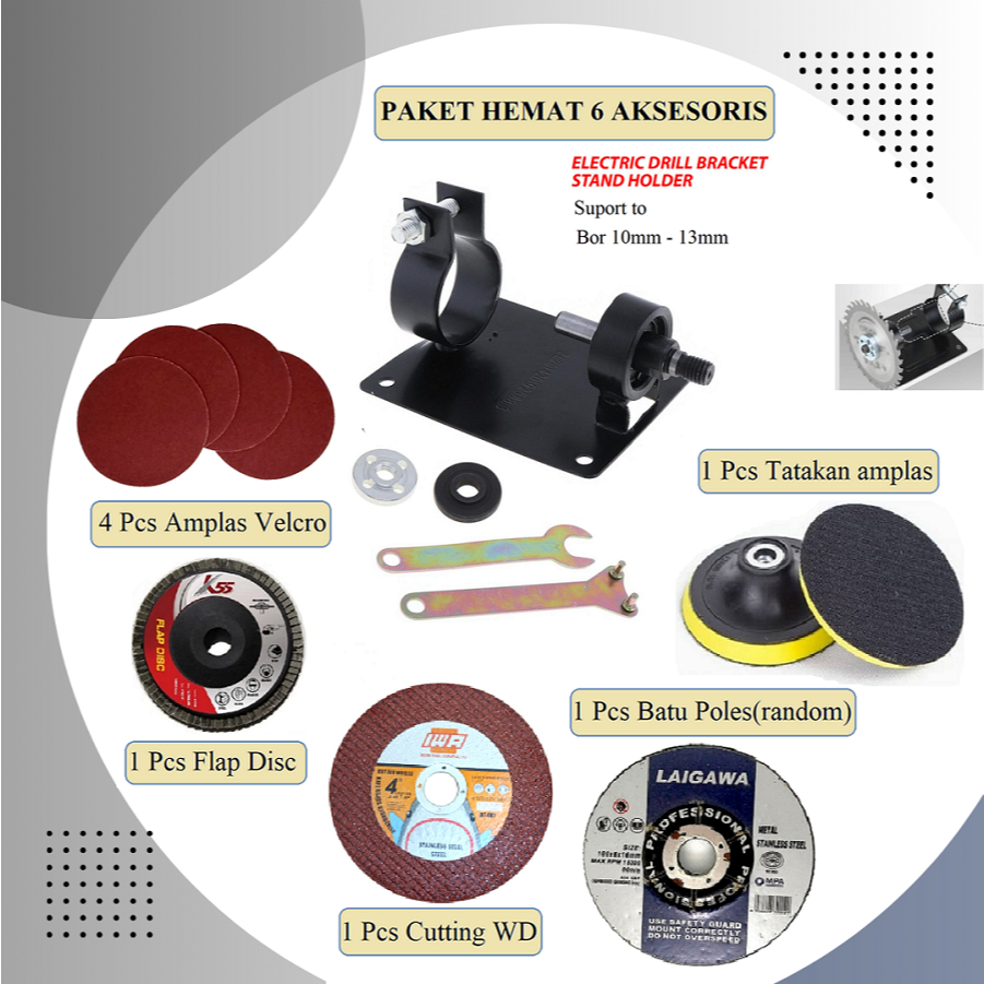 PAKET 6 Macam Aksesoris Mesin Bor Ke Mesin Gerinda 4 inch Paket Aksesoris Drill Table Cutting Poles 