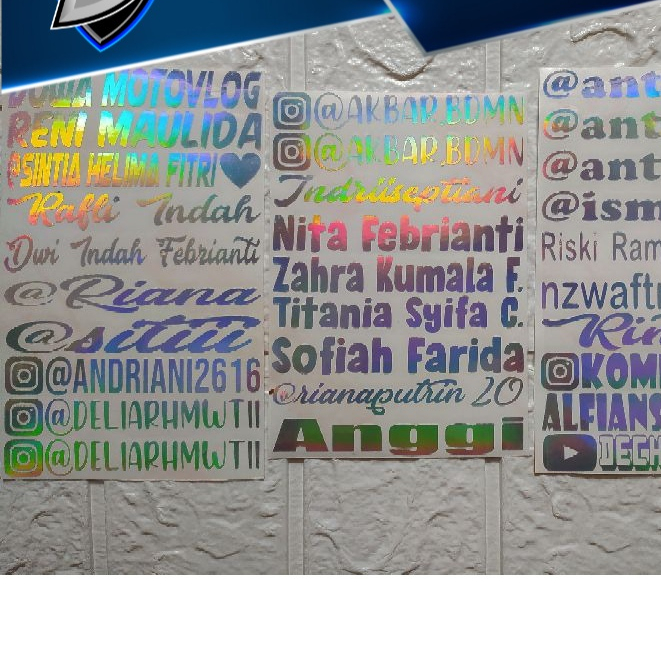 

stiker nama hologram / custom nama / stiker cutting / stiker custom / stiker viral / stiker helm