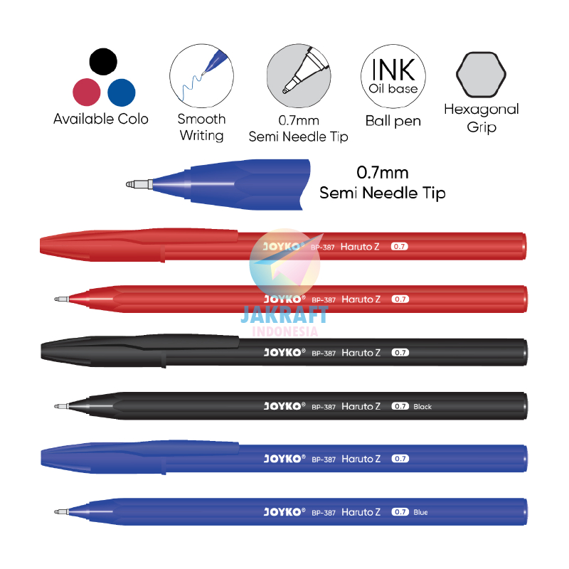 

(12 Pcs) Pulpen Bolpen Ballpoint Pen JOYKO BP-387 Haruto Z Semi Needle Tip 0.7 mm Murah Anti Macet