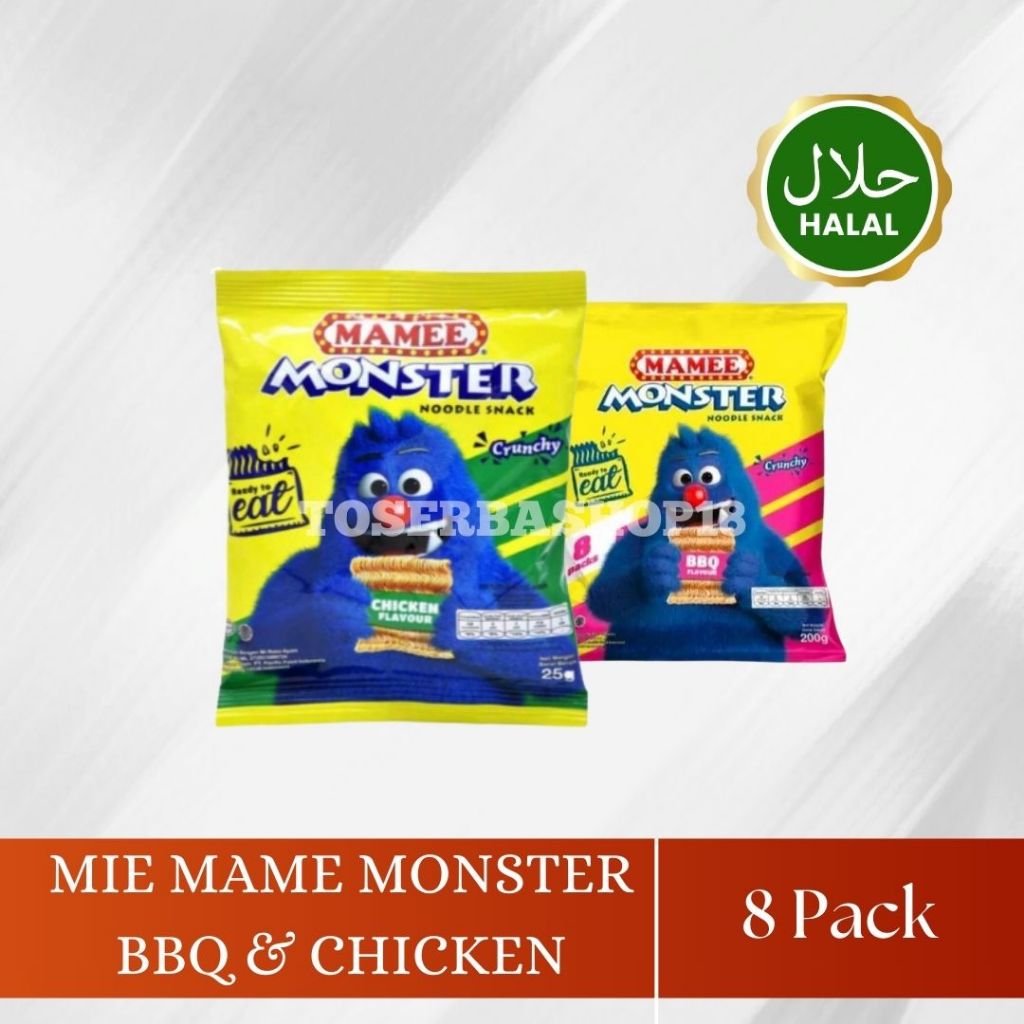 

Mie Mamee Monster Noodle Snack / Mie Kering / Rasa BBQ & Chicken Flavor HALAL