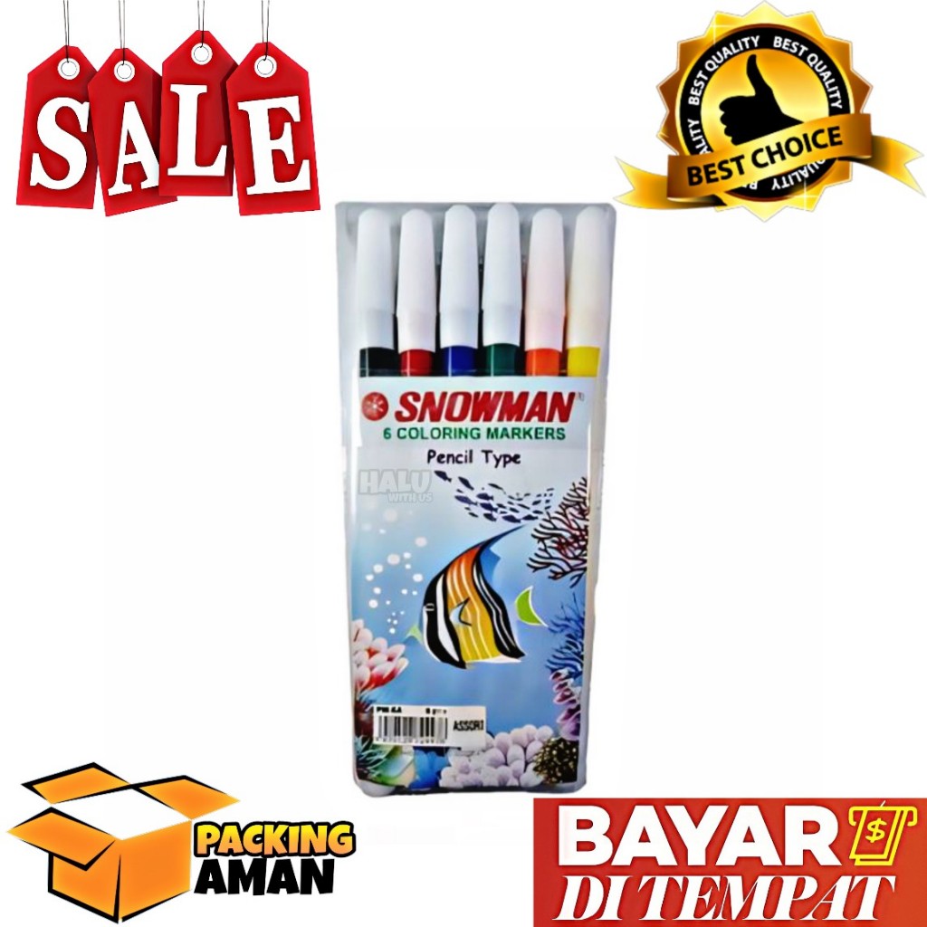 

(BISA COD) PROMO 1 Set Spidol Snowman 6 Warna / Colouring Pen PW-6A