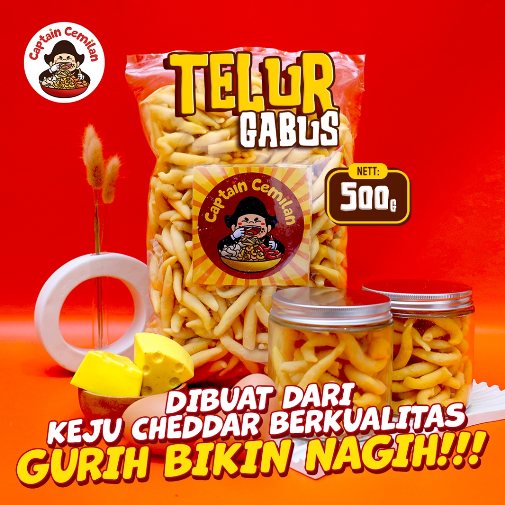 

500gram Telor Gabus Keju Asin Renyah stik keju Captain Cemilan keju cheese snack makanan ringan