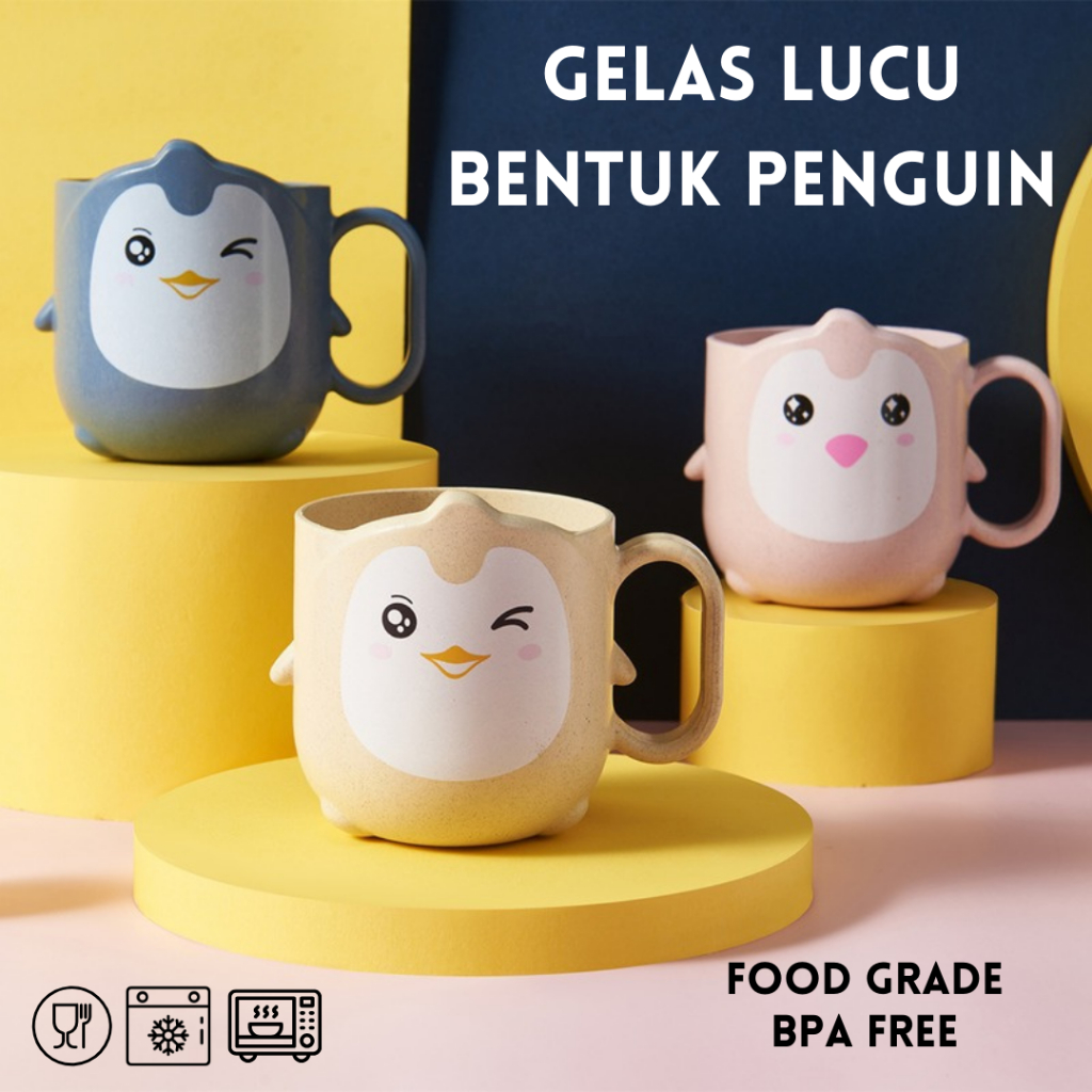Gelas Minum Anak Balita Bayi Unik Lucu Karakter Penguin