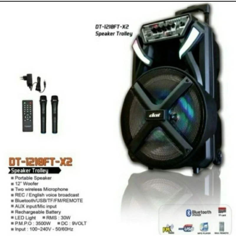 Speaker Portable Wireless DAT DT 1201FT X2 Original 12 inch Bluetooth