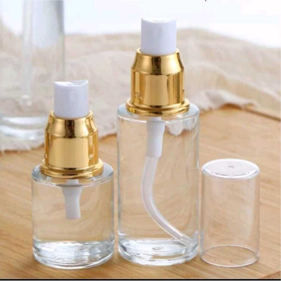 Botol Toner Spray Gold Emas Wadah Kosong Skincare Kaca Bening 50ml Botol Kosong Botol N20 Botol Kaca