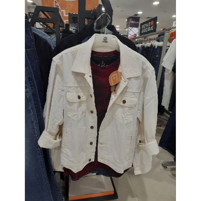 EMBA JEANS JACKET DENIM PANJANG PUTIH PRIA ORI|4270630245