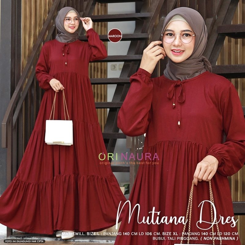MUTIANA Gamis Long Dres Rayon Twill Premium Busui By Ori Naura