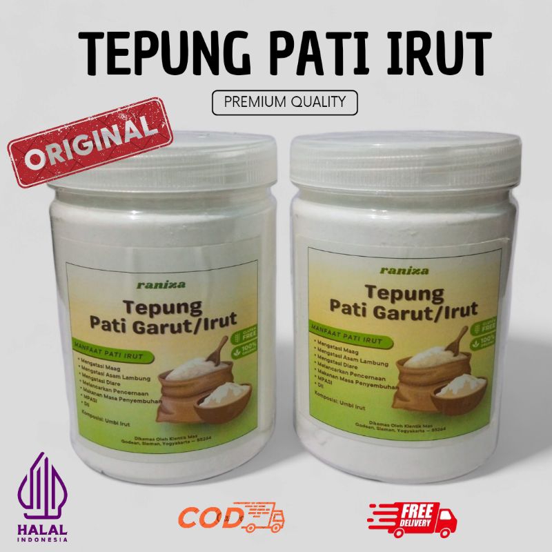 

Tepung Pati Garut Asli Tepung Pati Irut kemasan toples 800ml Raniza