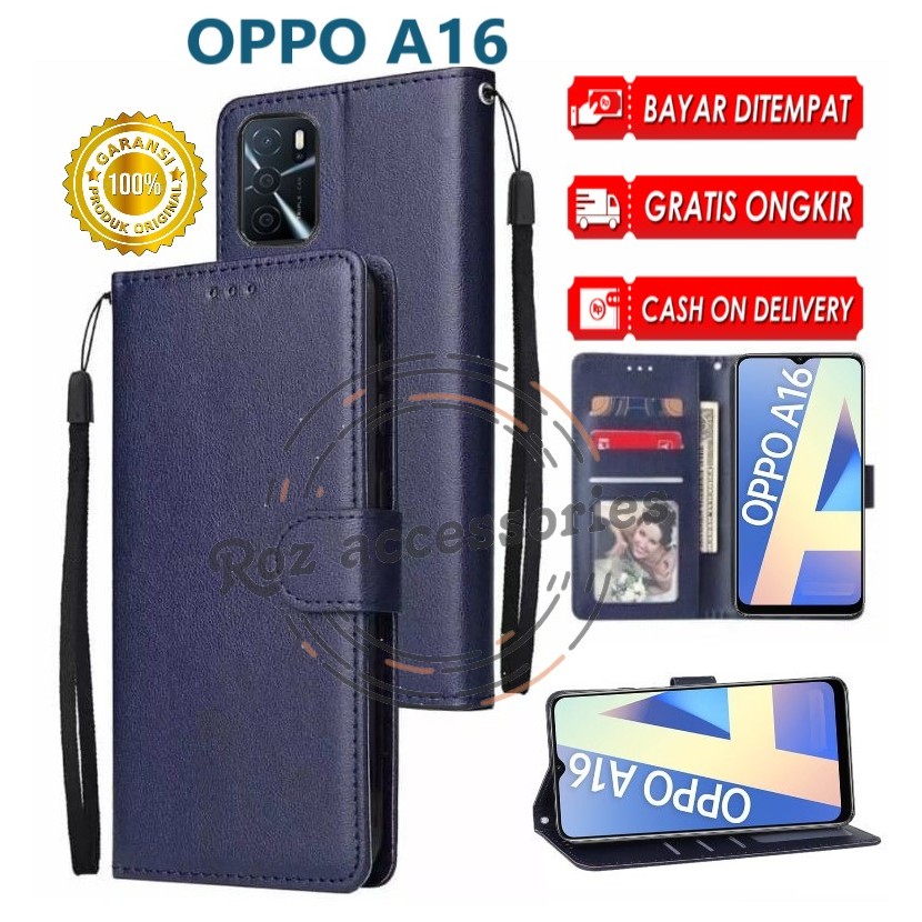 Accessories HP Oppo A16 Flip Leather Case Premium Wallet Kulit Sarung Dompet Handphone