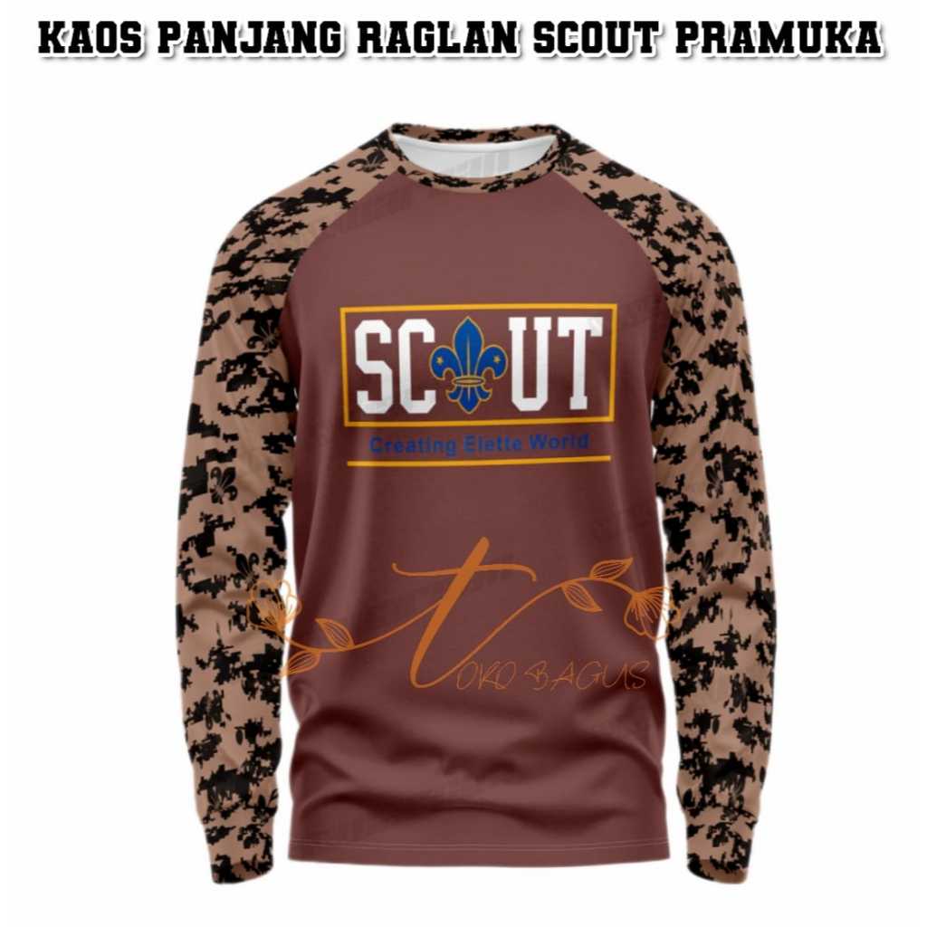 BAJU KAOS LORENG PRAMUKA KATUN SCOUT RAGLAN SABLON BDU LAPANGAN PDL LENGAN PANJANG MURAH