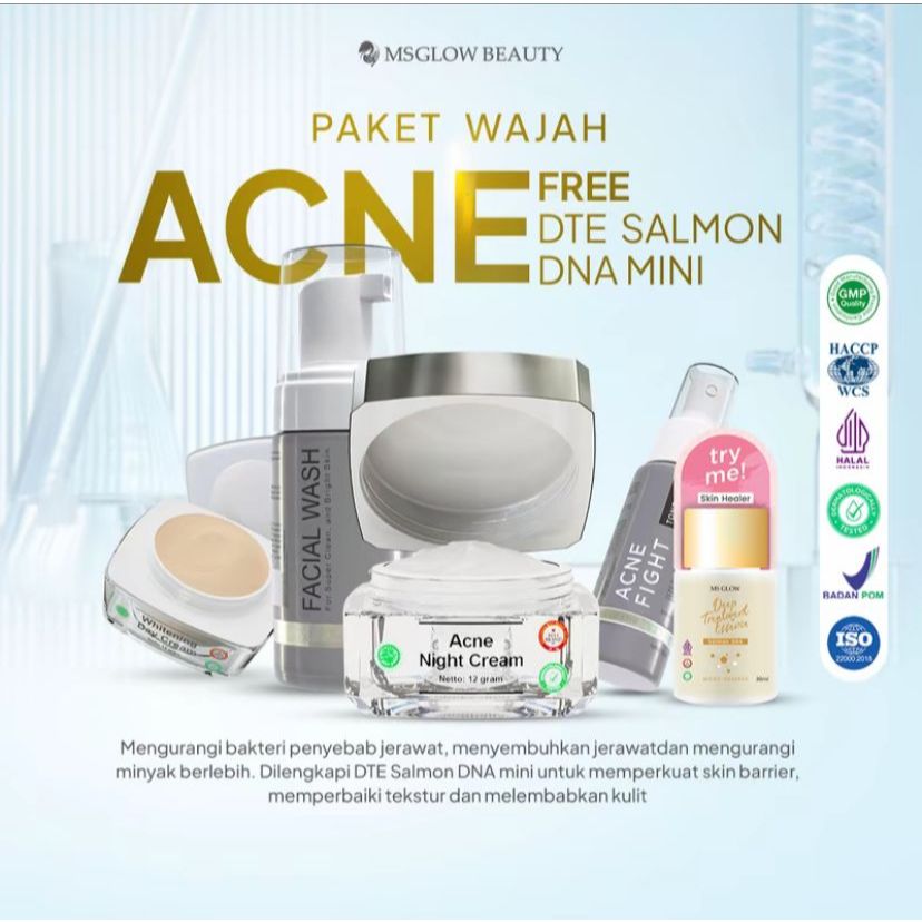 MS Glow Paket Acne Series - Isi 4 Free Slingbag - Paket Perawatan Wajah Berjerawat dan Bopeng