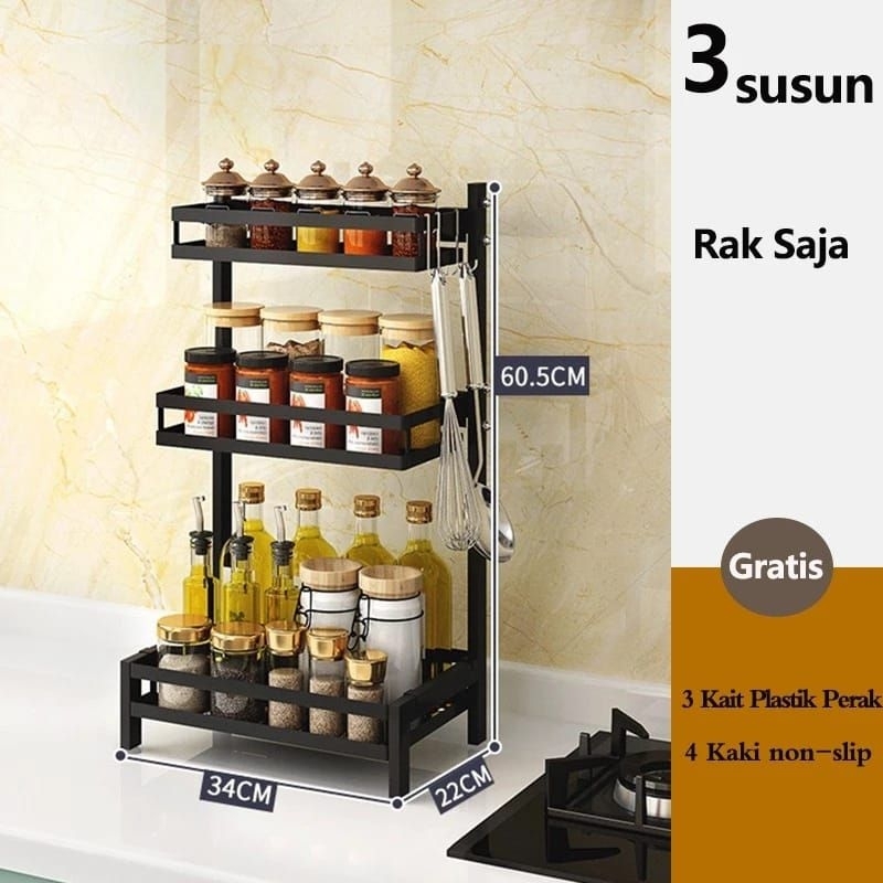 Murah !!! Rak Bumbu Dapur 3Susun Besi Rak Dapur Penyimpanan Bumbu Rak Serbaguna