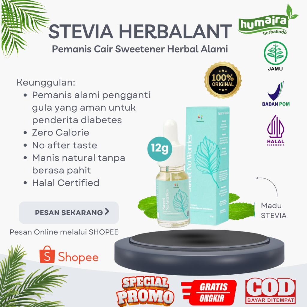 

(BISA COD) Stevia Liquid Sweet No Worries Gula Zero Calorie Pemanis Gula Cair Sweetener Herbal Alami Herbalant