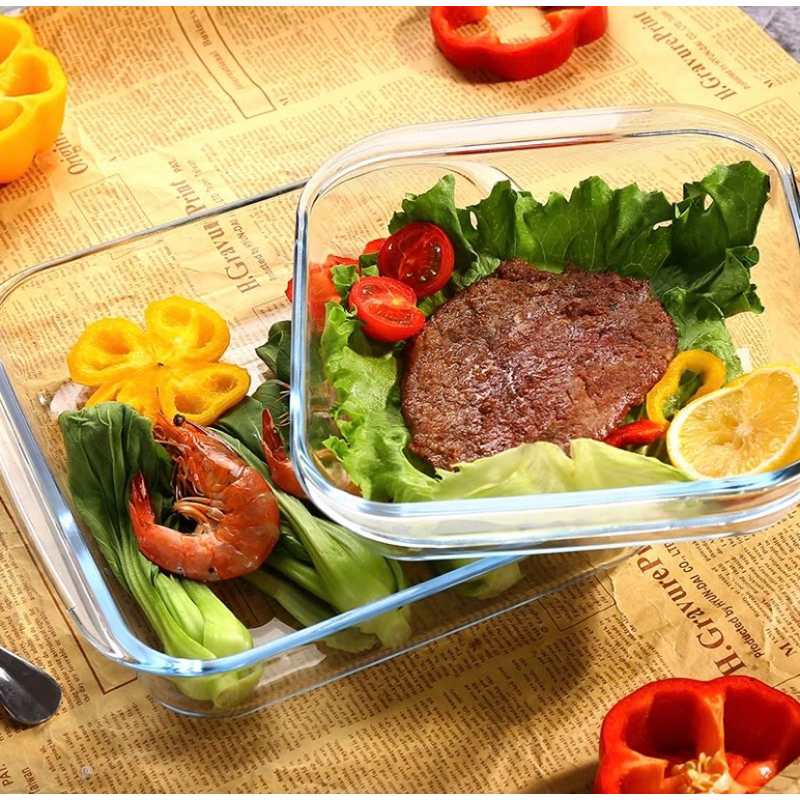 LOYANG KACA RED CHERY TAHAN PANAS/OVEN Loyang Kaca Segi MarinRooster 1,1 L - Loyang Oven - Loyang Ku