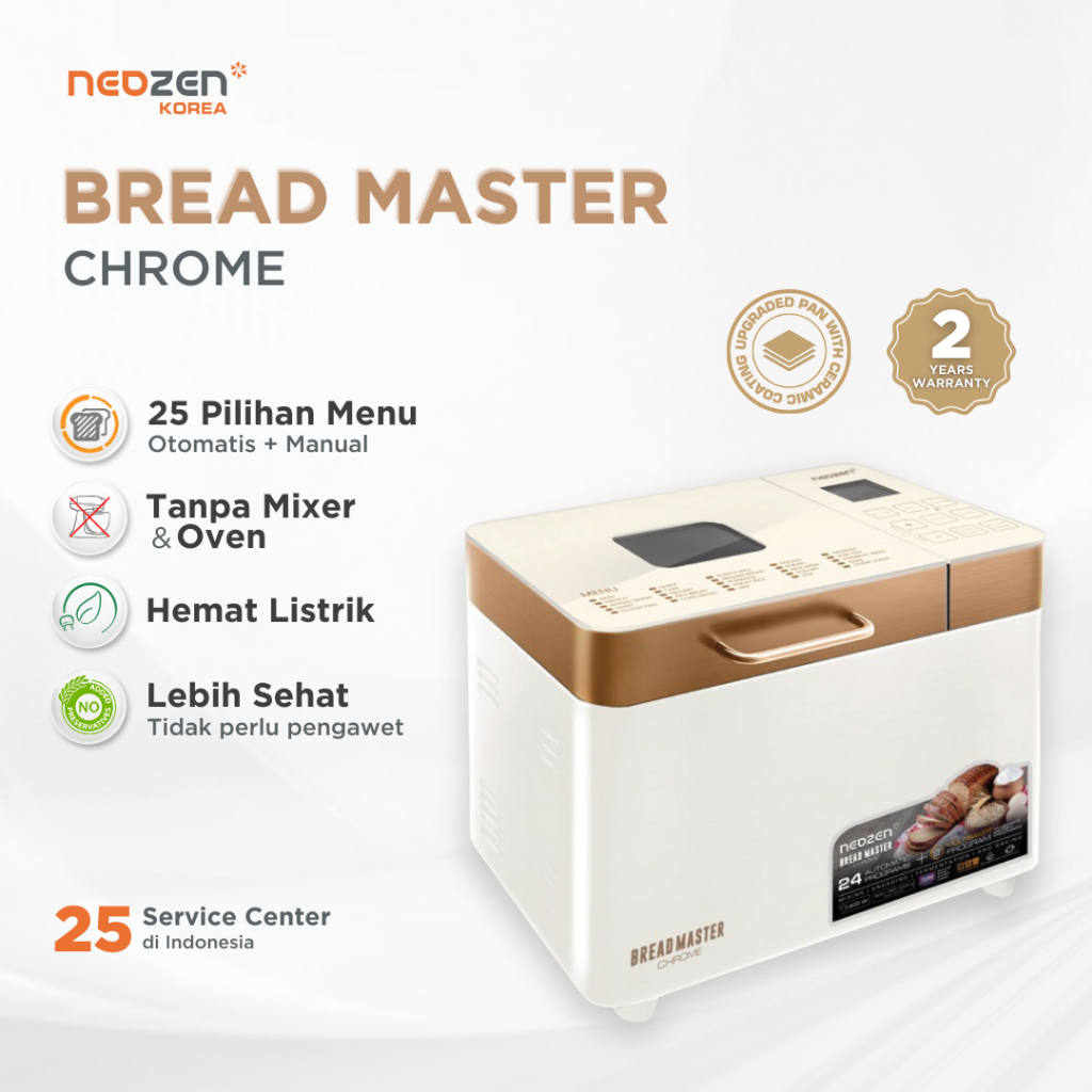 NEOZEN BREADMASTER CHROME - Bread Maker Pembuat roti Instant Touch Screen - Bread Master Multifungsi