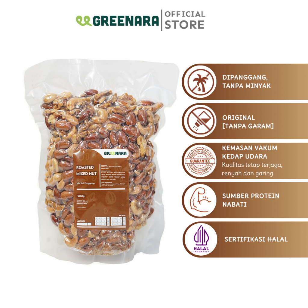 

Greenara - Roasted Mixed Nut 1kg / Almond, Cashew, Walnut