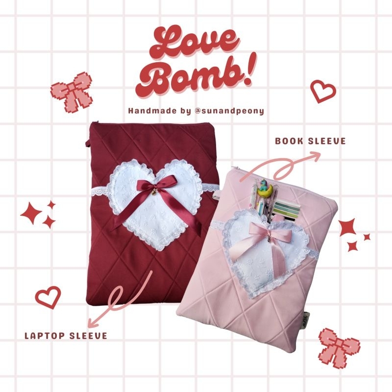SHORT PRE ORDER Love Bomb Handmade Laptop/Tablet Sleeve & Book Sleeve -  Sun&Peony laptop sleeve tas