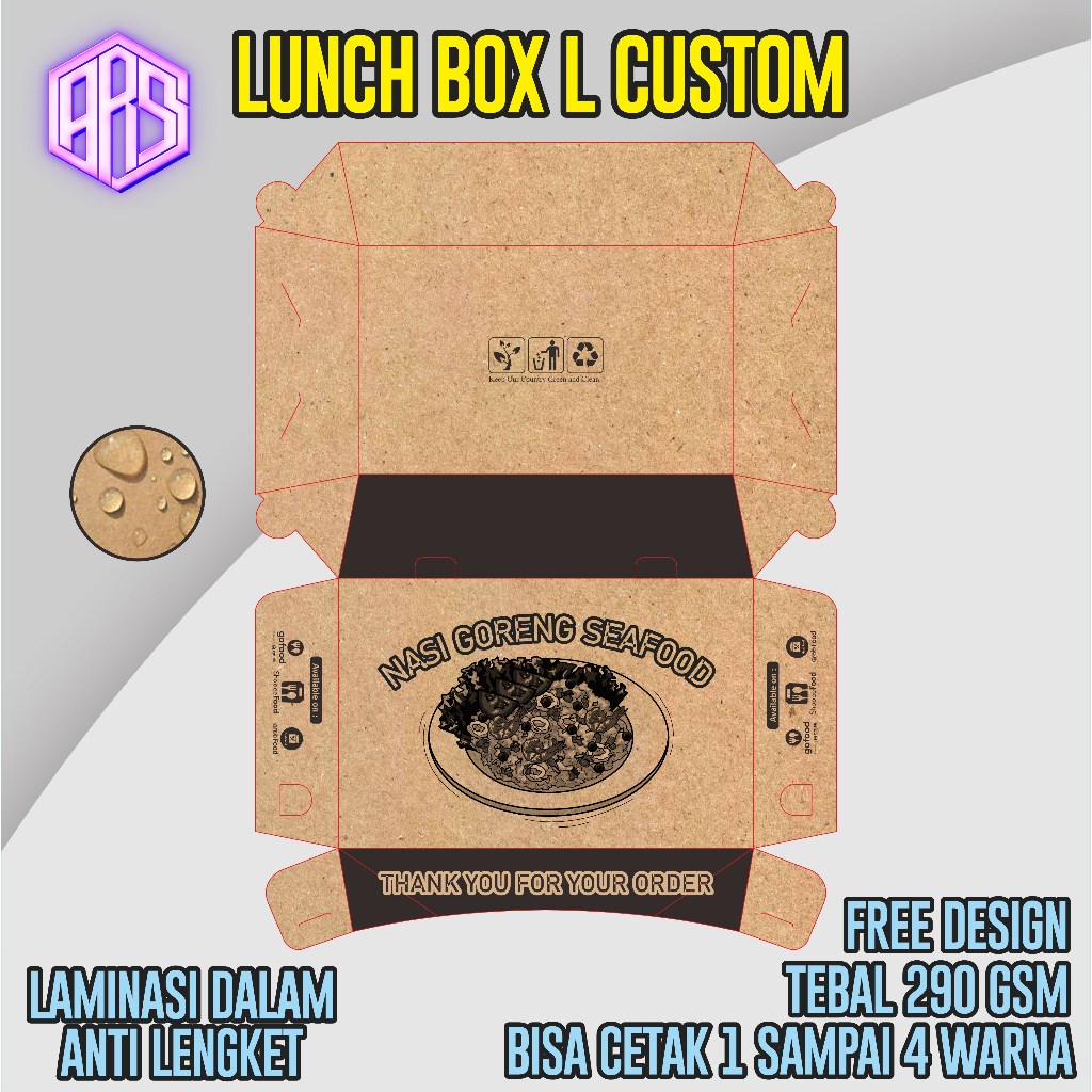 Lunch Box  Custom Size L Cetak Print Logo Merek Box Makanan