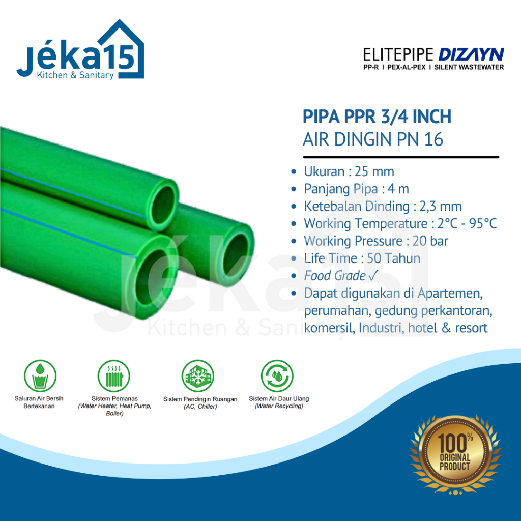 DIZAYN PIPA PPR 3/4 INCH AIR DINGIN PN 16